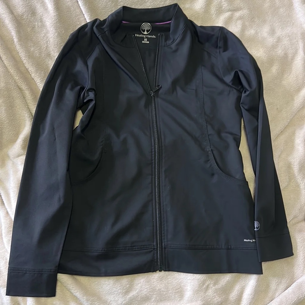 Black Healing Hands Scrub Jacket